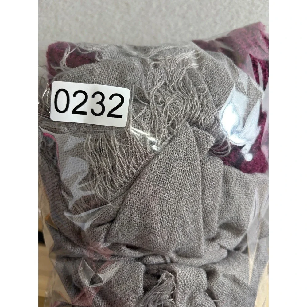 Grey and Burgundy Crochet Infinity Scarfs with Frayed Fringe and Shimmer 2scarfs